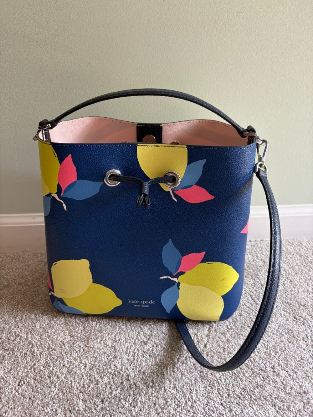 Kate Spade blue lemon-patterned satchel